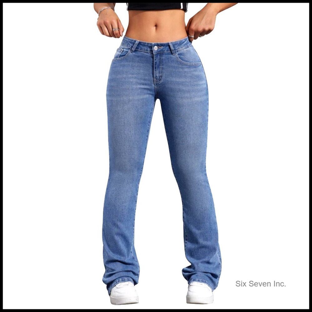 Stretchy Flare Jeans Low Waisted Bootcut Denim Pants Y2K Retro Chic